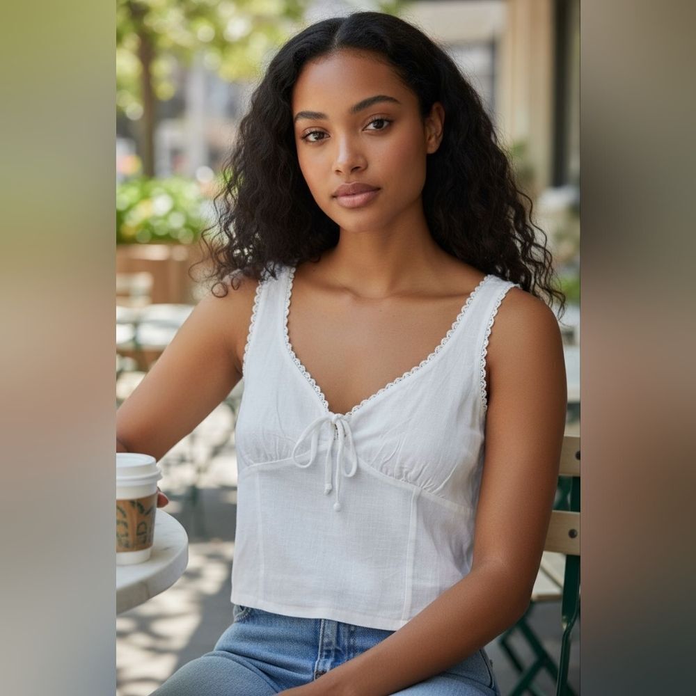 Moa Moa White Lace-Trimmed Tank Top